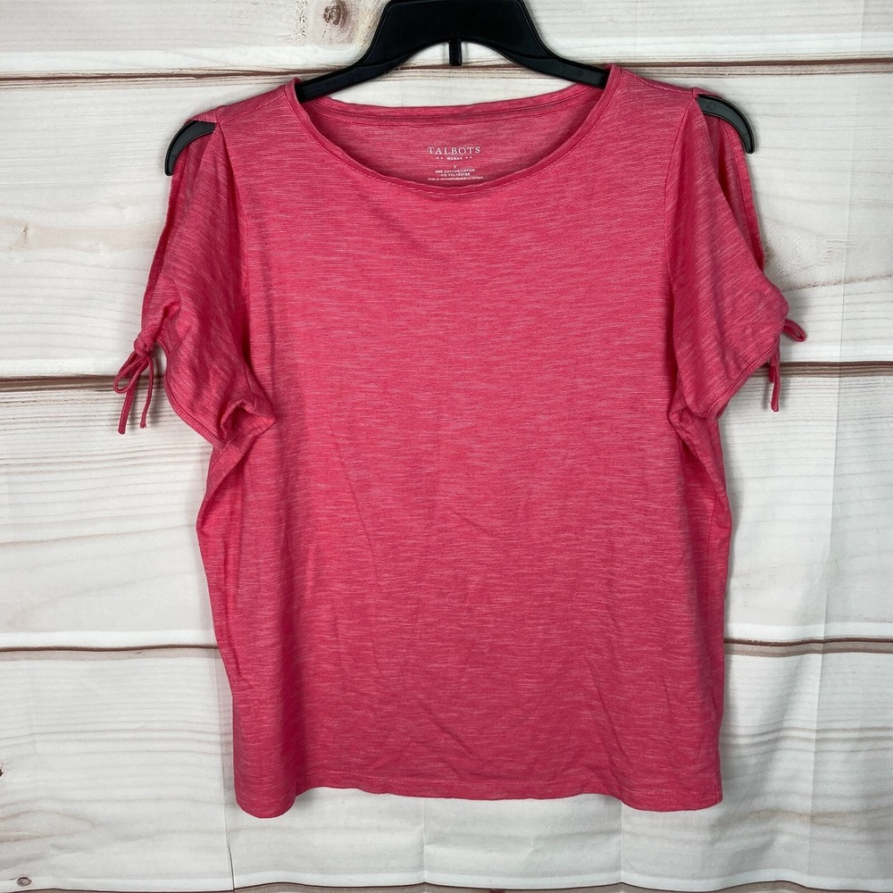 Talbots Top Womens X 0X Pink Boat Neck T-Shirt Slit Sleeve Cotton Blend Pullover